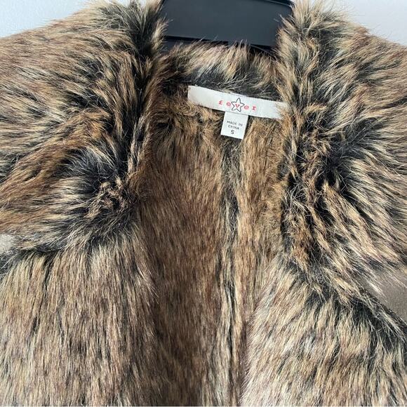 Penny Lane Faux Suede & Fur Vest SZ S Sleeveless Brown & Tan Y2K Retro Boho 90s - Picture 2 of 8